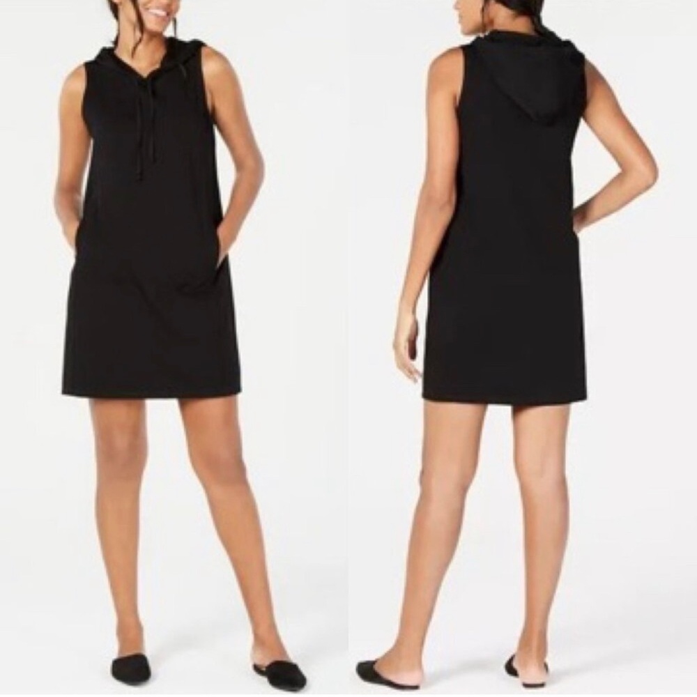Eileen Fisher | Black Sleeveless Hoodie Jersey 
Dress